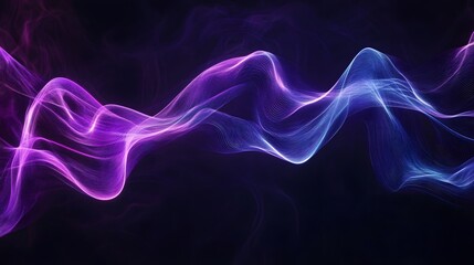 Obraz premium A dynamic purple and blue ribbon of light, spinning in the air with energy lines radiating from its center on a dark background