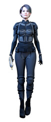 3D Rendering Female Sceince Fiction Warrior on White