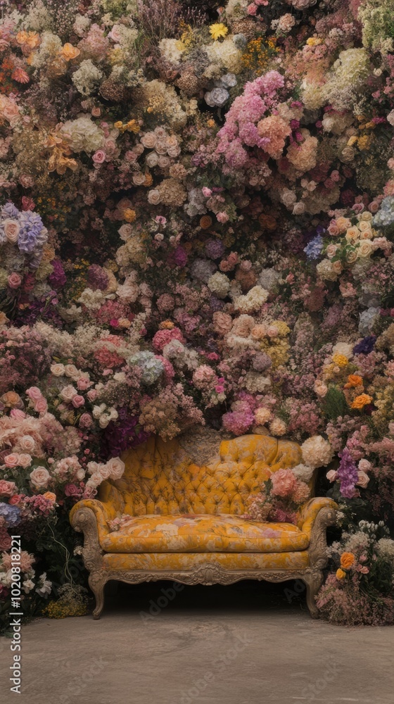 Wall mural A couch in front of a wall of flowers