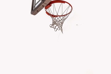 Basketball Hoop and Net Isolated Against Clear White Background