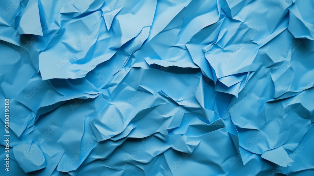 Aufkleber A textured surface of crumpled blue paper, showcasing various shades and folds, creating an abstract and dynamic visual effect.