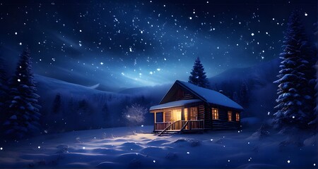 Wooden Cabin in a Tranquil Snowy Night_080