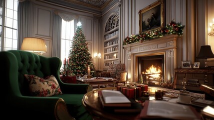 Fototapeta premium A living room filled with furniture and a christmas tree