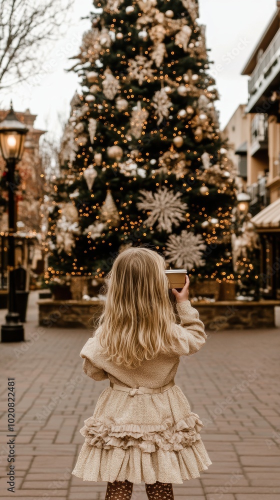 Canvas Prints A little girl standing in front of a christmas tree