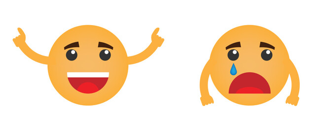 Happy and Sad Smiley. Face and human emotions expression vector art