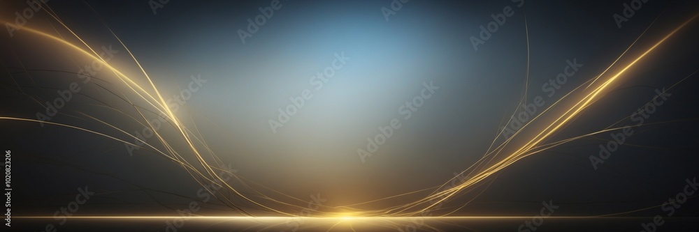 Poster a blue background with gold lines. the lines are in different sizes and are scattered throughout the