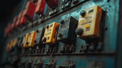 Closeup of a Rusted Electrical Panel with Switches and Buttons