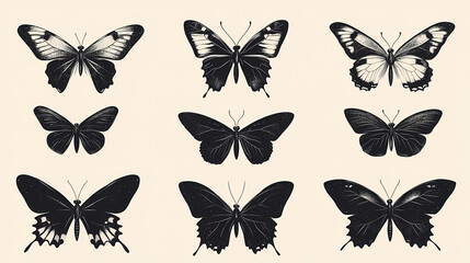 Obraz premium Butterfly collection,Butterfly Vector Silhouettes. Decorative Insect Collection.