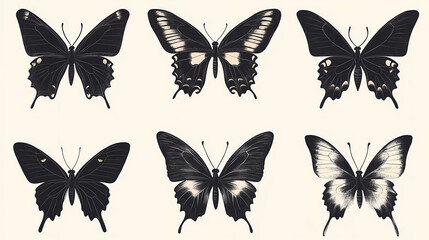 Obraz premium Butterfly collection,Butterfly Vector Silhouettes. Decorative Insect Collection.