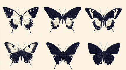 Fototapeta premium Butterfly collection,Butterfly Vector Silhouettes. Decorative Insect Collection.