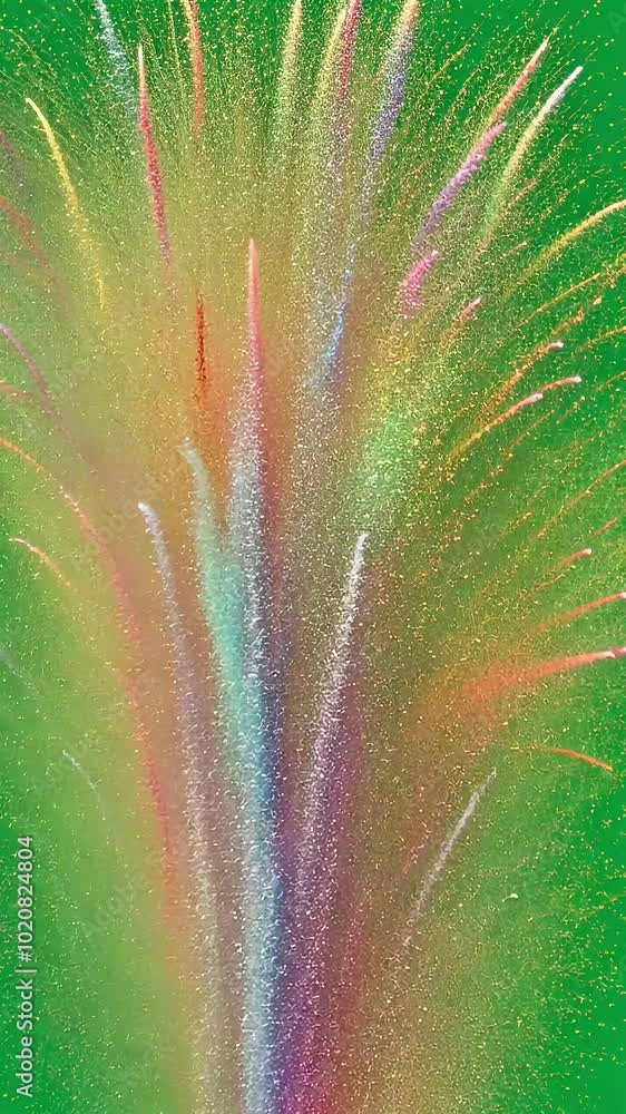 Poster multicolored powder exploding on green screen background. ideal for visual effects, motion graphics,