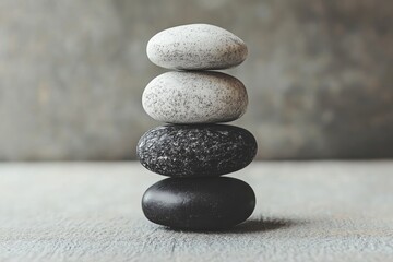 Stack of smooth grey zen stones balancing on each other