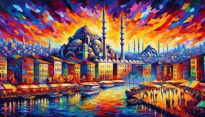 acrylic painting in the style of Fauvism. oil painting, artwork on canvas.