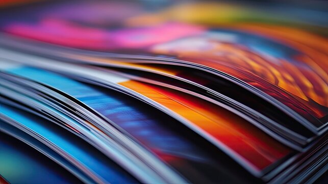 Close up of colorful magazine pages. Perfect for showcasing publishing and design concepts.