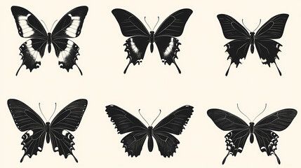 Fototapeta premium Butterfly collection,Butterfly Vector Silhouettes. Decorative Insect Collection.