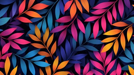 Vibrant foliage pattern with colorful leaves on a dark background.