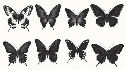 Fototapeta premium Butterfly collection,Butterfly Vector Silhouettes. Decorative Insect Collection.