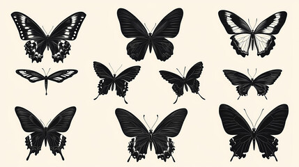 Butterfly collection,Butterfly Vector Silhouettes. Decorative Insect Collection.