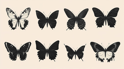 Obraz premium Butterfly collection,Butterfly Vector Silhouettes. Decorative Insect Collection.