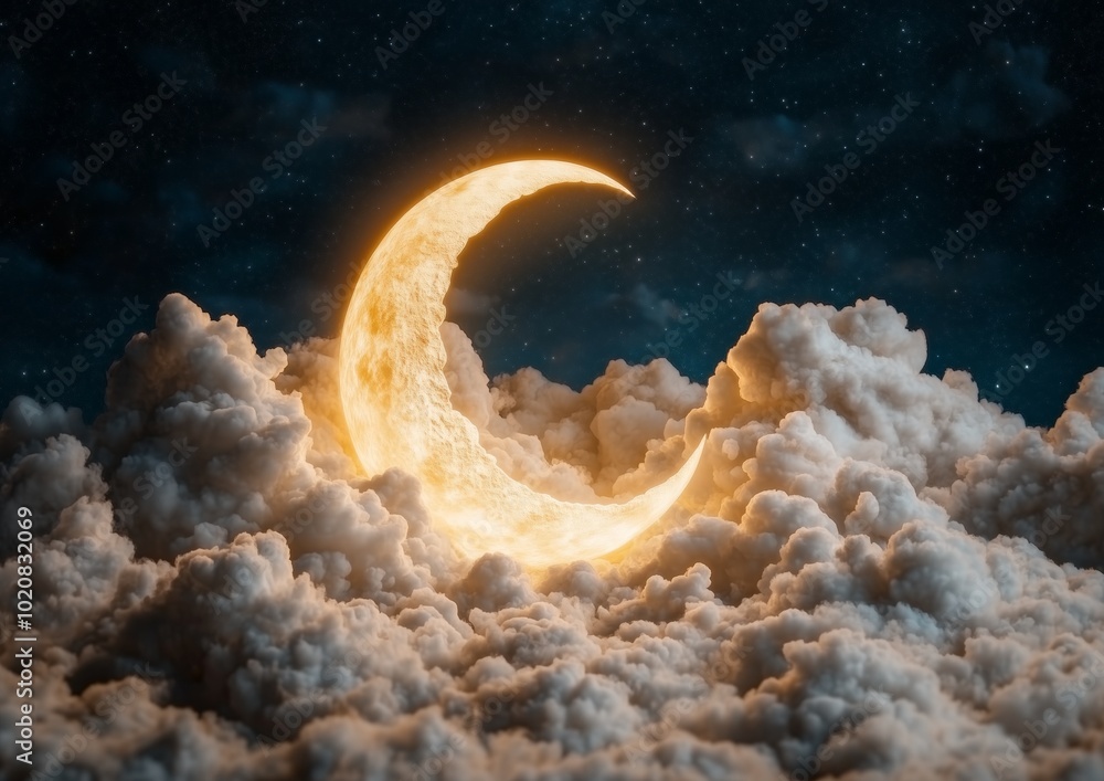Poster a large yellow moon is in the sky. the moon is surrounded by clouds. the sky is dark and the moon is