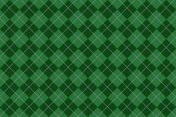 Checkered diamond striped dark green fabric seamless pattern