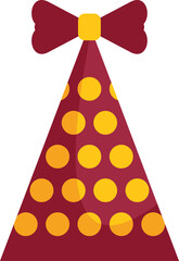 Red party hat with yellow polka dots and a bow, celebrating a birthday or special occasion