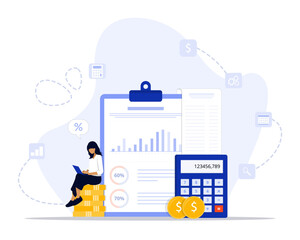 Accounting concept illustration. Suitable for landing page, ui, web, App intro card, editorial, flyer, and banner.