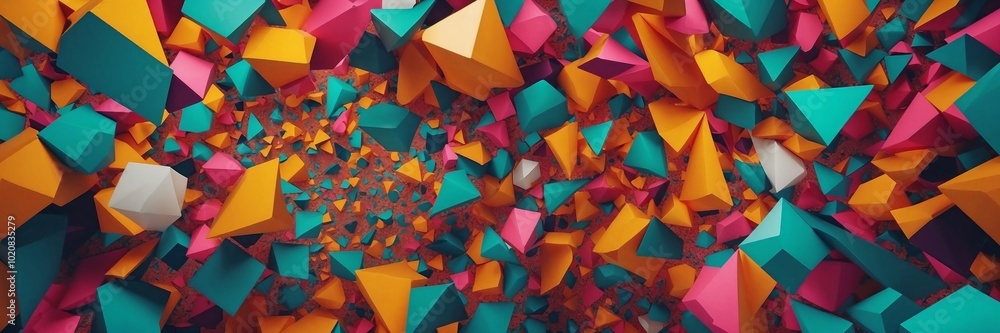 Poster a colorful background with many different colored triangles. the triangles are in various sizes and 