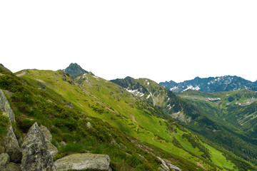 Beautiful mountain landscape in summer. Green grass, high rocks. Tatra Mountains. Isolated object.
