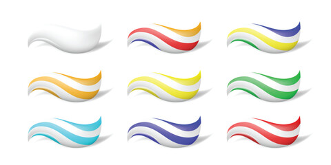 A set of toothpaste icons, color waves with fresh shades that symbolize purity and freshness.