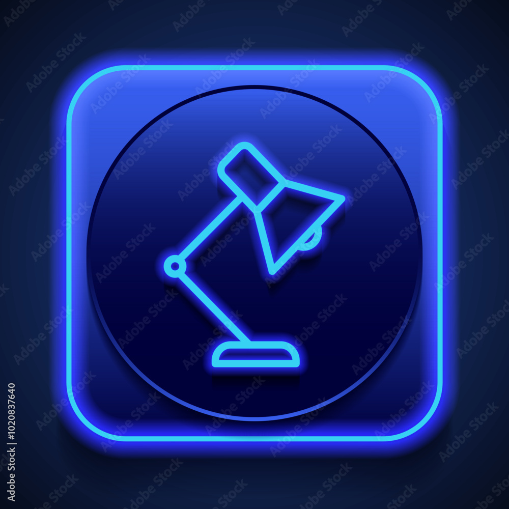 Poster table lamp simple icon vector. flat design. blue neon style on button. with shadow