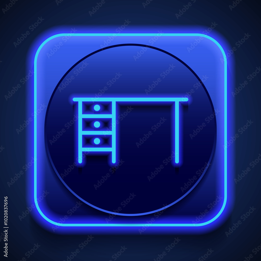 Poster table simple icon vector. flat design. blue neon style on button. with shadow