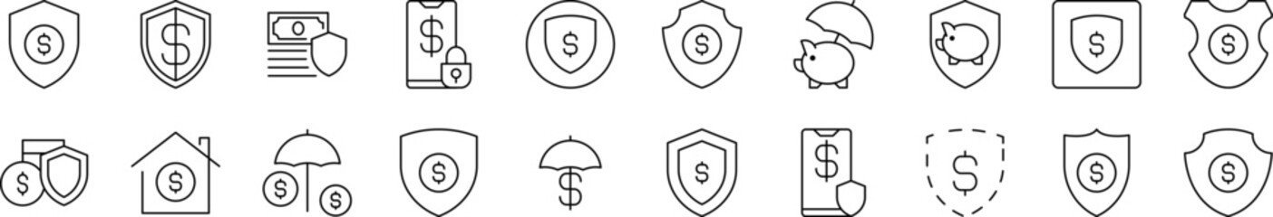 Money by Shield Outline Image Collection. Editable Stroke. Perfect for Infographics, Articles, Books, Flyers, Banners