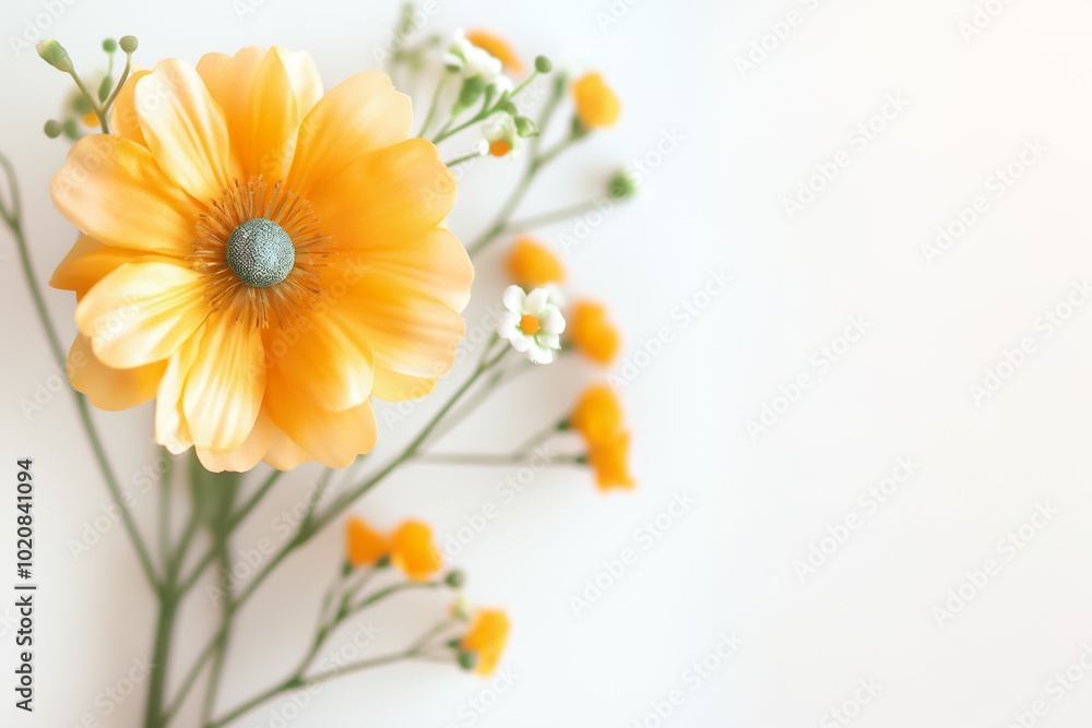 Poster a beautiful array of artificial orange flowers and petite white blooms arranged elegantly against a 