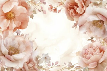 Elegant floral arrangement with soft pink and peach peonies on a light background.