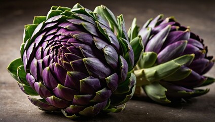 Close-up of artichokes on a wooden table