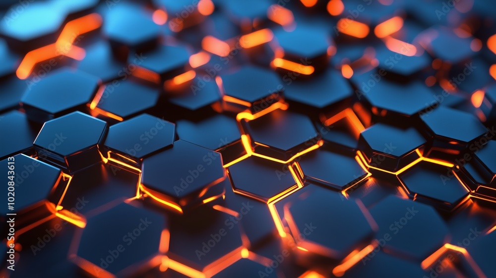 Poster geometric patterns create a stunning hexagonal design with glowing edges, showcasing modern digital 