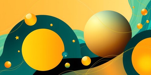 Obraz premium Abstract Circular Green Yellow Black Orange Shapes And Lines