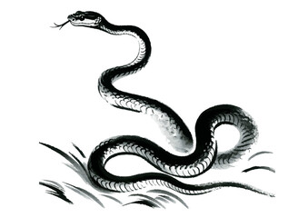 2025年巳年年賀状素材水墨画風