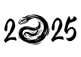 Obraz premium 2025年巳年年賀状素材筆文字