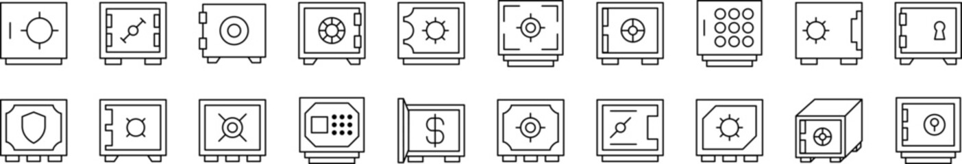 Safe Deposit Box Simple Icon Collection. Editable Stroke. Perfect for Infographics, Articles, Books, Flyers, Banners