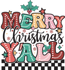 Merry Christmas Retro Cute Groovy Doodle Dots Christmas T shirt Design