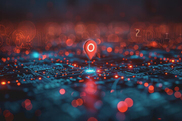 Location icons of GPS navigation, Global 5g high-speed internet connection, and Big data analysis.