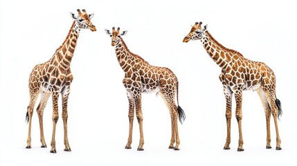 Three giraffes standing together on a white background in a minimalist style