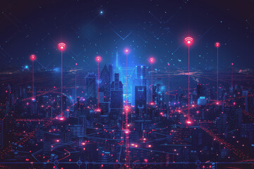 Obraz premium Location icons of GPS navigation, Global 5g high-speed internet connection, and Big data analysis.