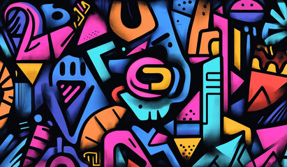 Bold Abstract Graffiti Art with Vibrant Geometric Shapes and Colorful Patterns