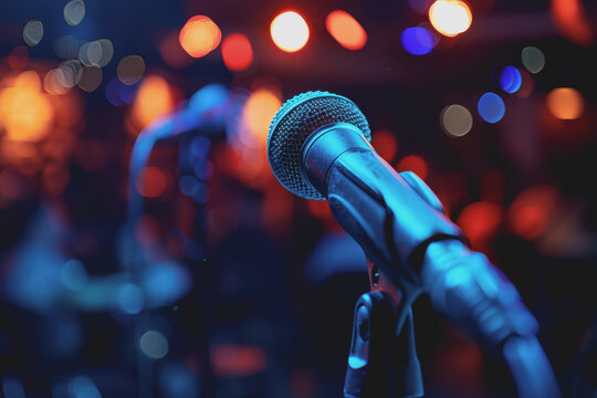 Stand-up comedy on stage with a microphone Captivating viewers with his lively sense of humor.