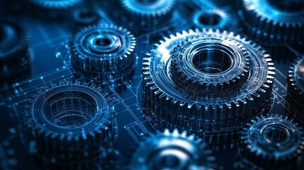 Interlocking Gears on a Blue Technical Drawing