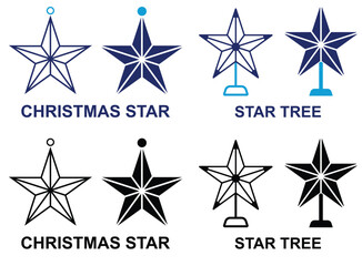 Obraz premium Christmas Star line and Fill web icons set isolated. Colorful Collection of Xmas Tree star icons set. Set of Modern Flat Christmas Icons for Design Projects