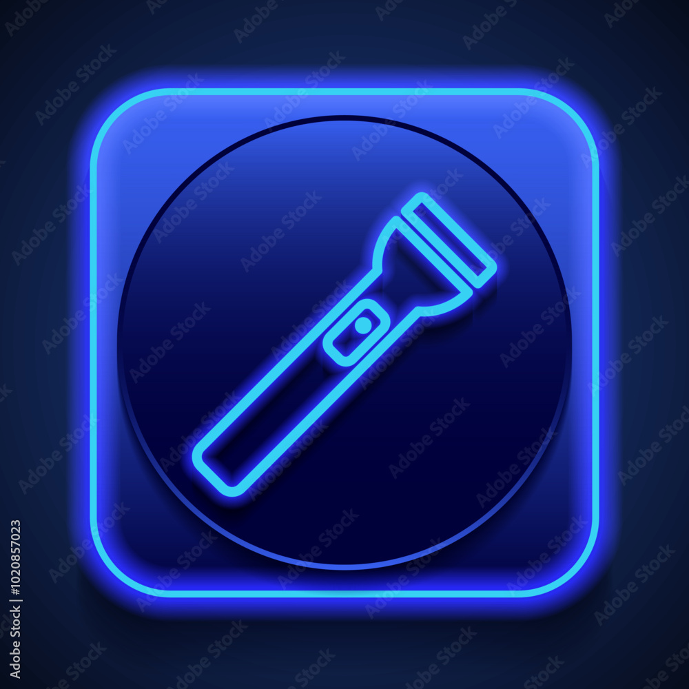 Aufkleber flashlight simple icon vector. flat design. blue neon style on button. with shadow